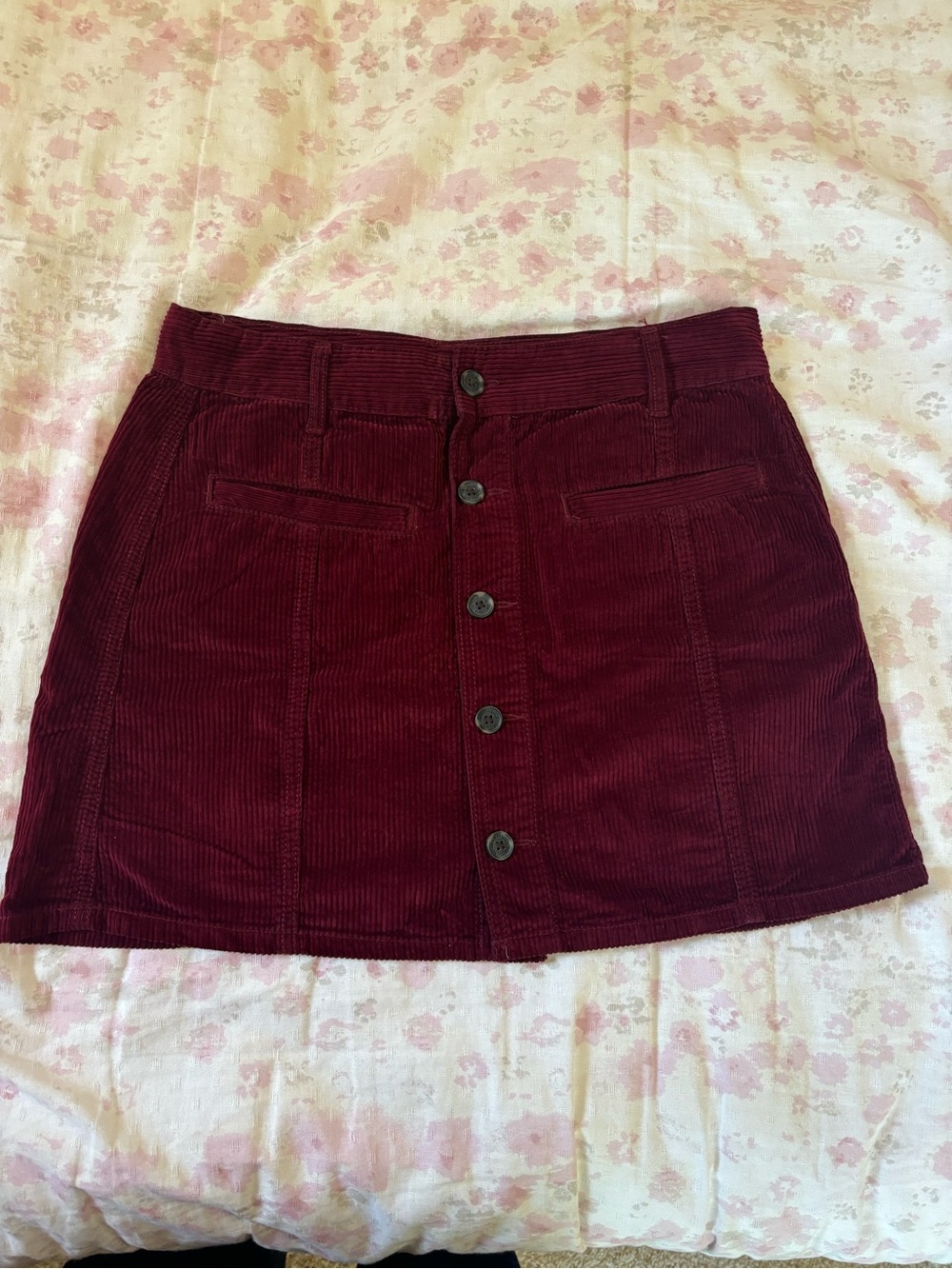 American Eagle Burgundy Corduroy Button-front Mini Skirt